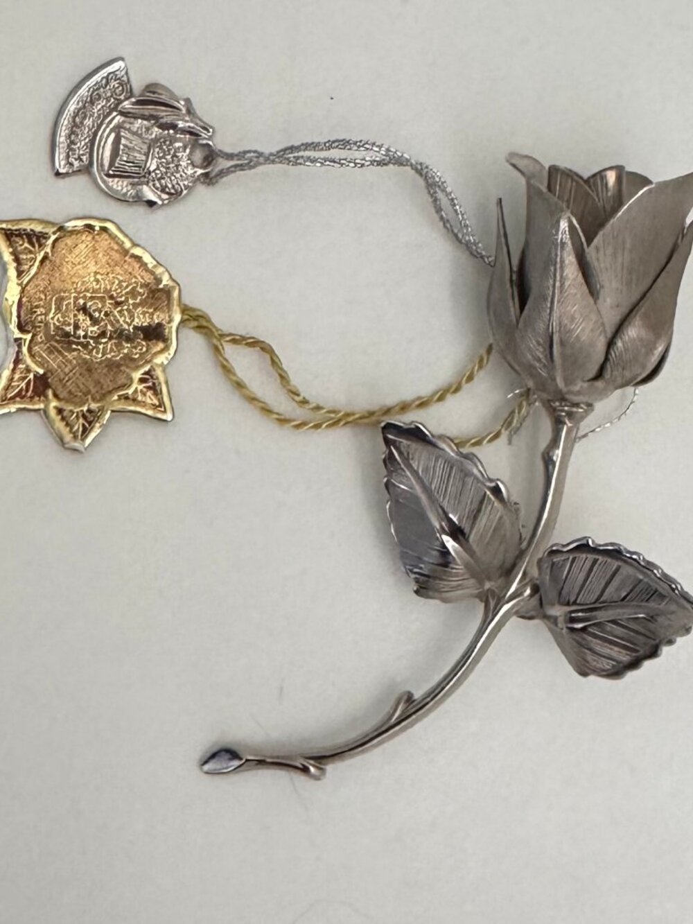 Vintage Giovanni Long Stem Rose Brooch Silver Tone Original Tags Never Worn